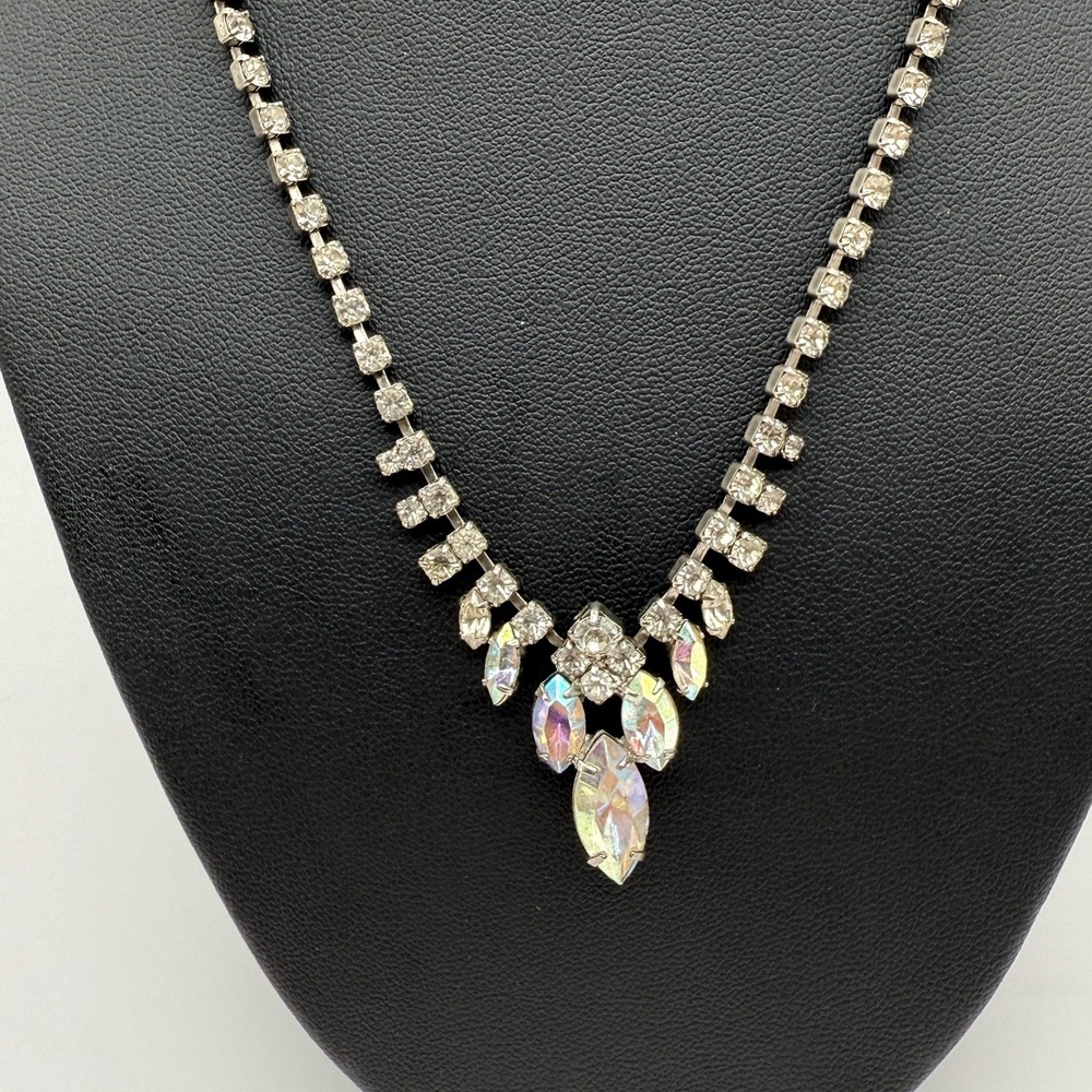 Vintage 50s 16" Aurora Borealis AB Crystal Rhinestone Evening Cocktail Necklace